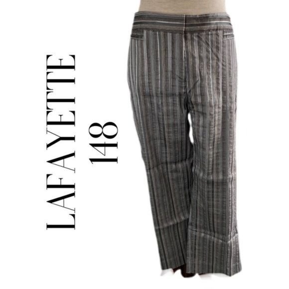Lafayette 148 New York Pants - LAFAYETTE 148 STRIPPED CAPRI PANTS IN SLIVER, GRAY & TAUPE TONES 12